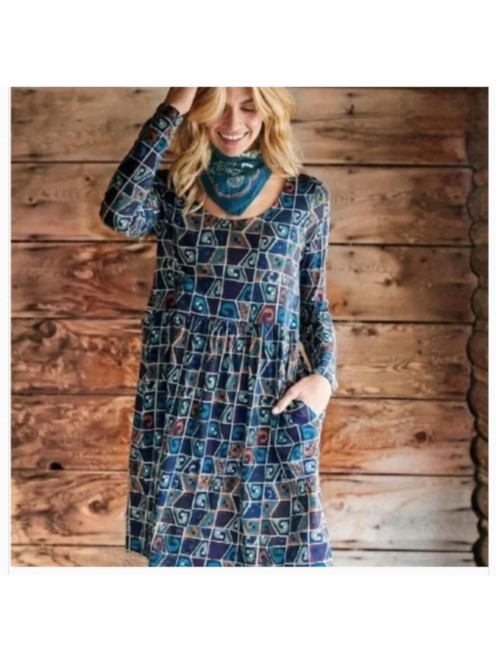 Peruvian Connection Huari Pima Cotton Dress Womens Small Scoopneck Pockets